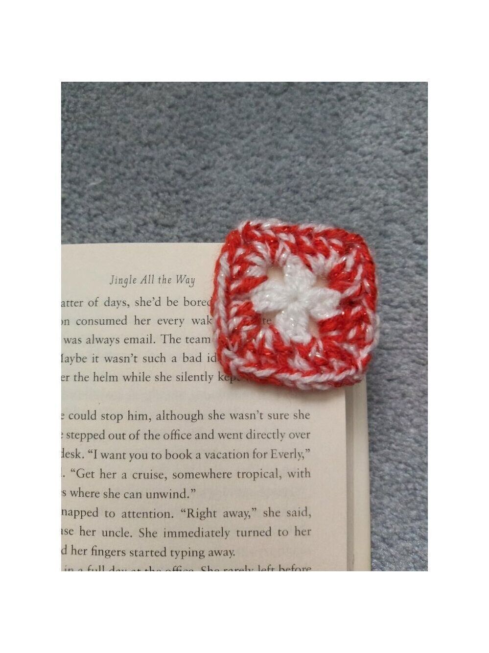 Red White Green Crochet Granny Square Pocket Bookmark • Raw Edge Corner Marker